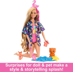 BARBIE Pop Reveal Rise & Surprise Coffret Cadeau - Plus de 15 surprises dont 1 poupée Barbie, des accessoires de plage pour un plaisir ludique et fruité pour les enfants de 3 ans et plus, HRK57