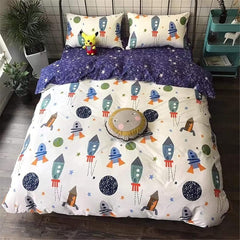Linge de lit enfant, fusées et planètes, design réversible, linge de lit en coton - enfant Naty Shop