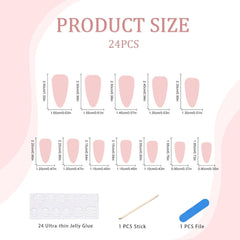 Faux ongles français à pression en amande blanche, 24 pièces, avec nœuds, perles, colle sur faux ongles, paillettes