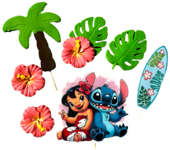 Set 7 decoratiuni comestibile, Lilo si Stitch Decoratiuni din Pasta de Zahar Nati Shop