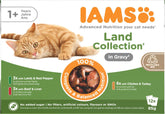 IAMS Delights Land Collection Hrană umedă pentru pisici - Pachet multiplu cu varietăți de carne (miel, vită, pui și curcan) în sos, hrană umedă pentru pisici de la 1 an, 12 x 85g