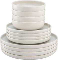 CreaTable, 33065, Service de table 12 pièces série Uno jaune-blanc, service d'assiettes en porcelaine, passe au lave-vaisselle et au micro-ondes, fabriqué au Portugal
