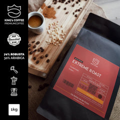KING'S COFFEE - EXTREME ROAST - Espresso Intenso en grains - très faible acidité - torréfaction en petits lots d'Italie - grains de café pour machines entièrement automatiques et machines à porte-filtre - 1 kg