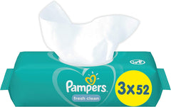 Pampers Fresh Clean Baby Wipes 81688041, 3x52 pièces, (lingettes pour bébé, sac en plastique, fille/garçon, turquoise, blanc, Allemagne, 896,7 g)