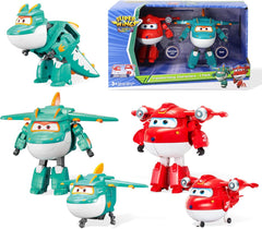 Super Wings 5" Transforming Characters 2-Pack Transforming Supercharged Jett + Tino Transformer Toy pour garçons et filles à partir de 3 ans Figurines d'action rouges Naty Shop Jett Tino