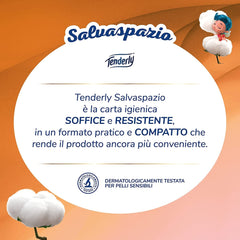 Gain de place, 96 rouleaux de papier toilette, 2 couches, 220 déchirures par rouleau, Aux extraits naturels de mauve et de calendula, Fabriqué en Italie, Testé dermatologiquement.