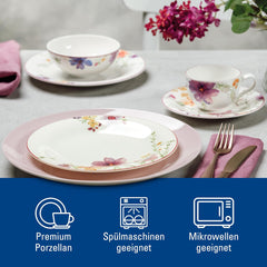 Villeroy & Boch Mariefleur Service de table pour 2 personnes, couleurs assorties, passe au lave-vaisselle, passe au micro-ondes, service de table floral, service de table, service combiné, porcelaine de qualité supérieure