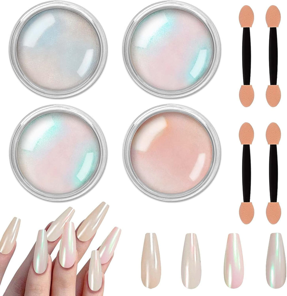 Chrome Nagel Pulver 4 couleurs irisées Aurora Pulver Metallic Spiegel Effet Pigment Nacré Merjungfrau Glitter Einhorn Glitter pour Gel Polish Nail Art Décoration-Purpurgrüner Jadeit