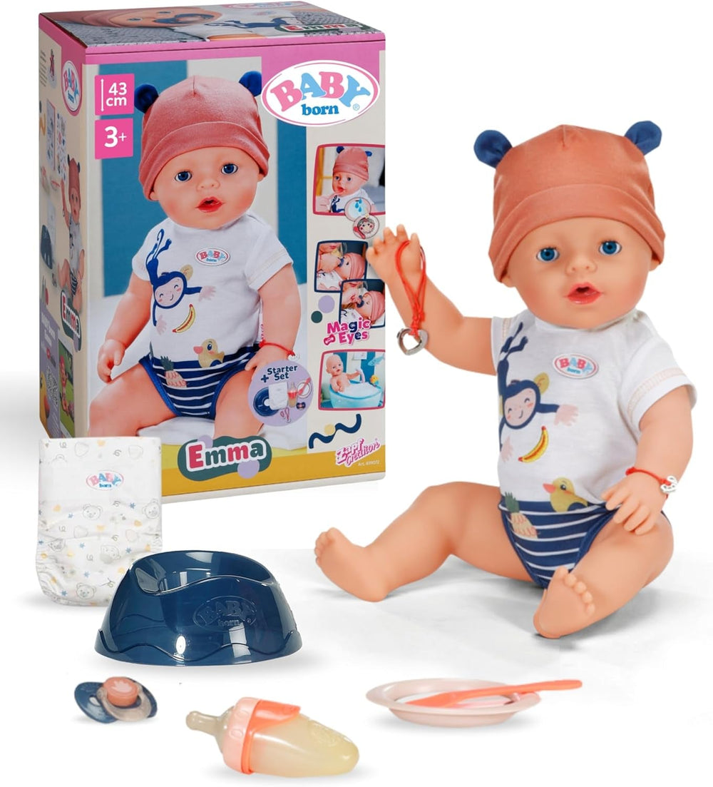 Baby Born Emma im Dschungel-Style - 43 cm große Babypuppe - 10 Funktionen inkl. Accessoires & Strampler in Unisex Farben - Funktioniert ohne Batterien - Geeignet für Kinder ab 3 Jahren