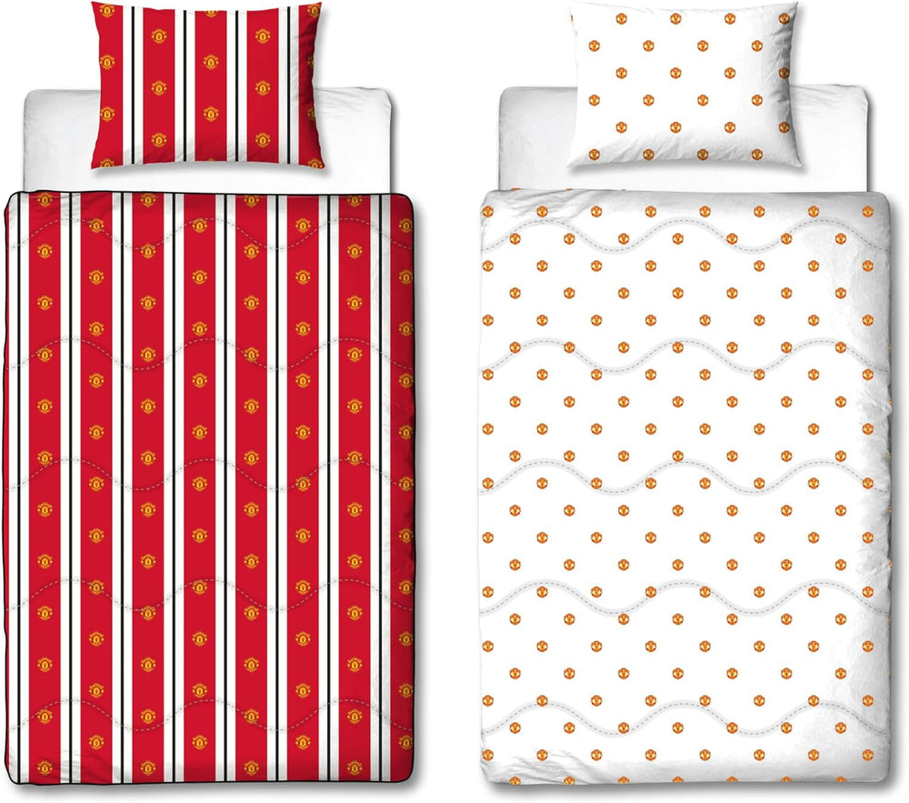 Couette officielle simple Manchester United FC, réversible, rouge et blanc, sans housse, couette de football, taie d'oreiller, lavable, parfaite pour les voyages, les séjours d'une nuit, 10,5 Tog Couettes et couettes Naty Shop Titre par défaut