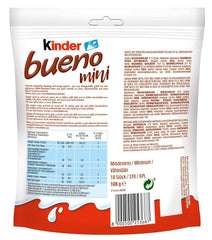Kinder Bueno Mini – Batoane de ciocolată cu napolitană crocantă, cremă de lapte și alune și ciocolată fină cu lapte – Dulciuri pentru Carnaval – 1 pungă de mini batoane ambalate individual (1 x 108 g)