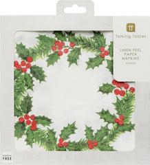 Talking Tables 20 serviettes en papier XL de Noël avec motif houx | Lingettes jetables de luxe | Réutilisable | Idéal pour Noël et les dîners | Haute qualité | 40cmX40cm
