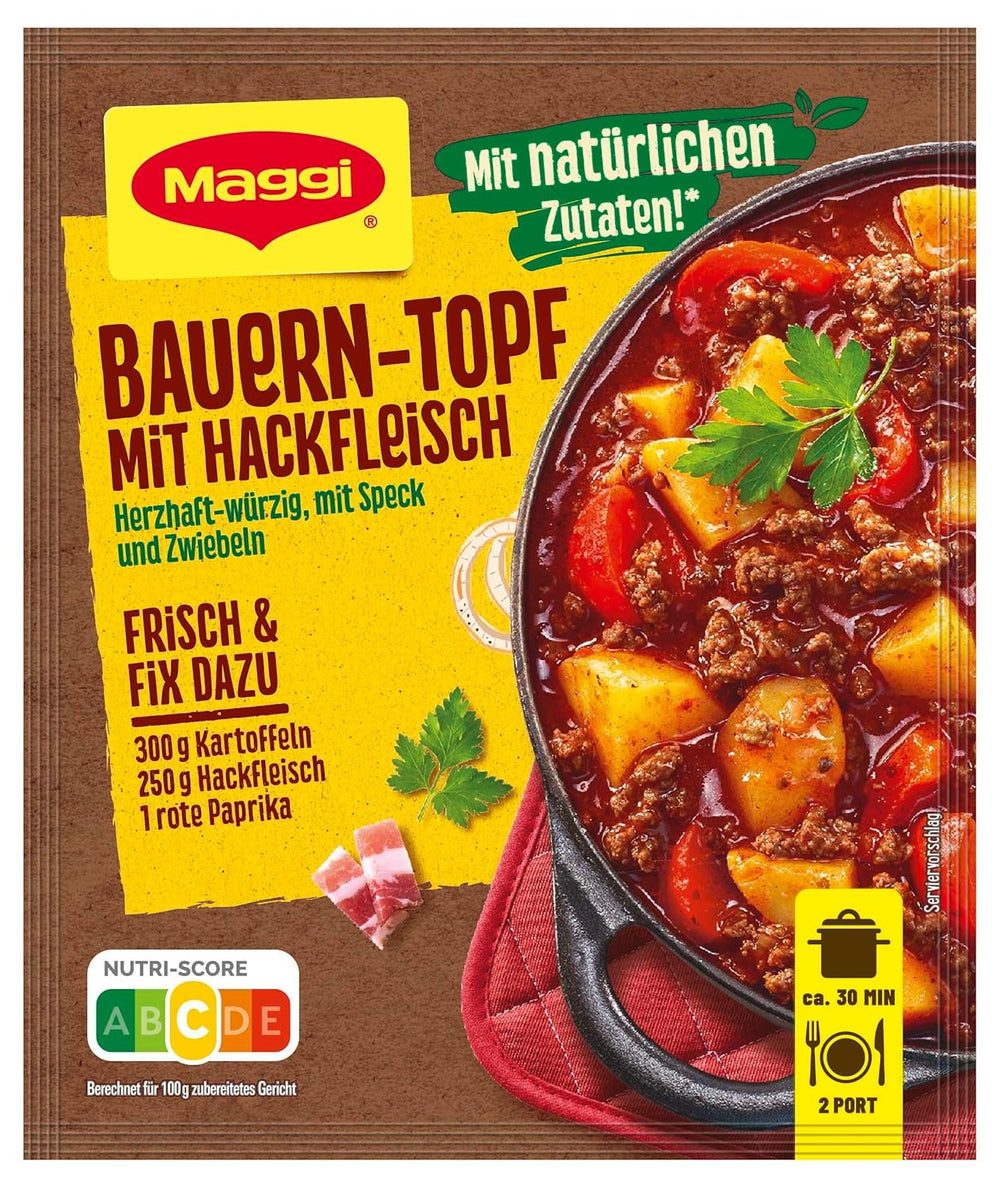 MAGGI Fix für Bauern-Topf mit Minkfleisch, Würzmischung, mit natural Ingredient*, for 2 Portionen, 1er Pack (1 x 39g )