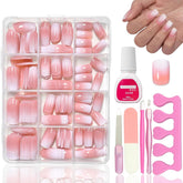 Kit de faux ongles 360 pièces – Faux ongles courts nus, rose, blanc, dégradé – Carré à coller sur faux ongles – Couverture complète, brillants, autocollants pour femmes et filles (carré)