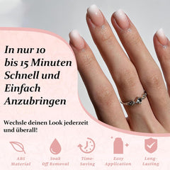 Ensemble d'ongles carrés dégradés de 240 pièces, ongles artificiels dégradés de blanc nu pour colle à stylo à huile, faux ongles naturels ombrés moyens pour femmes à faire soi-même (carré nu)