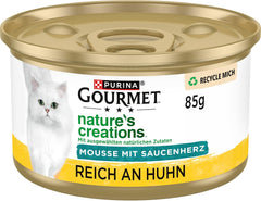 Gourmet Nature's Creations Heart Sauce Mousse Nourriture humide pour chat, riche en poulet, paquet de 12 (12 x 85 g)