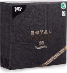 50 serviettes Collection ROYAL pli 1/4 40 X 40 noir "Ornements"
