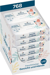 BIOLANE - Șervețele umede pentru bebeluși, pentru față și mâini - Șervețele de curățare extra delicate pentru igienă - Șervețele umede pentru bebeluși de la naștere - Fără alcool - 12 x 64 șervețele (768 șervețele)