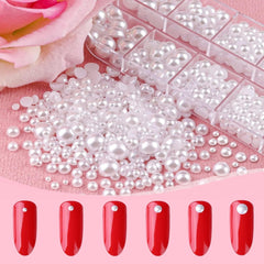12 Größen Nail Art Perlen, Flache Perlen, Nail Art Accessoires, Halbkreis Nagelperlen, Weiße Nail Charms Und Glitzersteine Nägel Für Nail Art Design, DIY Basteln, Alltag, Hochzeit (2 boîtes)
