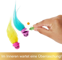 Mattel DREAMWORKS TROLLS United We Stand - Poupée Viva Hairy Surprises avec cheveux en peluche jaune vif et 3 accessoires surprise, pour enfants à partir de 3 ans, HNF11