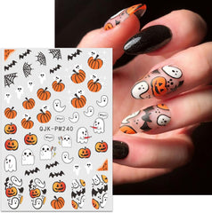 JMEOWIO Nagelsticker Halloween 9 Blatt Nail Art Sticker Selbstklebend Nagelaufkleber Süßes Gespens Kürbis Dekoration Nageldesign Zubehör