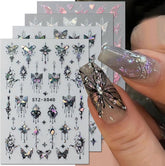 Autocollants d'ongles 3D métallisés Schwarz Schmetterling - Autocollants d'ongles Aurora rose laser - Autocollants d'art d'ongles papillon punk - Autocollants d'ongles argentés - Nageldesign Zubehör