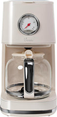 Cafetieră Retro Style Nostalgia 150, alb crem, 900 wați, 1,5 litri, 4-12 cești, cadran cu ceas pentru timp de menținere la cald, recipient filtru detașabil, funcție de menținere la cald, oprire automată