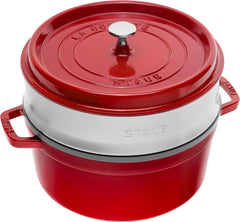 STAUB Gusseisen Bräter/Cocotte, Mit Dämpfeinsatz Aus Edelstahl, Rund 26 Cm, 5.2 L, Aromaregen Funktion Für Optimale Befeuchtung, Für Alle Herdarten Inkl. Induktion & Backofen, Kirschrot, Rot Moules et plaques à pâtisserie Naty Shop Rot