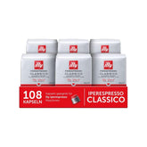 illy, Capsules Iperespresso CLASSICO, 100% Arabica avec notes de fleur d'oranger et de jasmin, goût sucré et arrière-goût sucré, 6 paquets de 18 capsules (Insgesamt 108 Capsules)