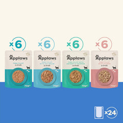 Applaws Sachets de sélection de poisson de nourriture humide pour chats 100% naturels en bouillon - Paquet de 24 sachets x 70 g