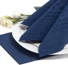 50 serviettes "Collection ROYAL" pli 1/4 40 Cm X 40 Cm bleu foncé "Ornements"