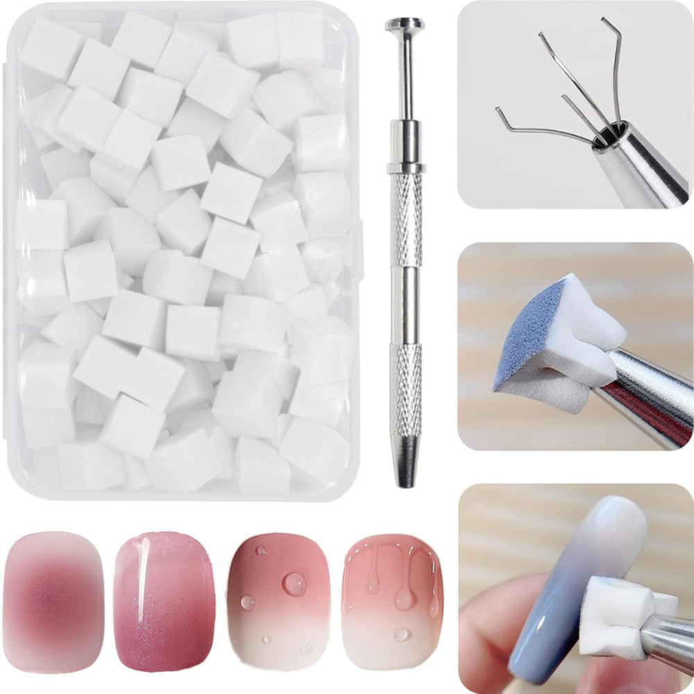 100 pièces Nail Art Schwamm Mit Metallgreifer, Éponge Pinceau Applicateur, Éponge Nagel Pinsel, Nageldesign Zubehör Schwammpinsel, Utiliser, Un Varavländ von Gradient Nail Art Patterns Zu Ersetlen