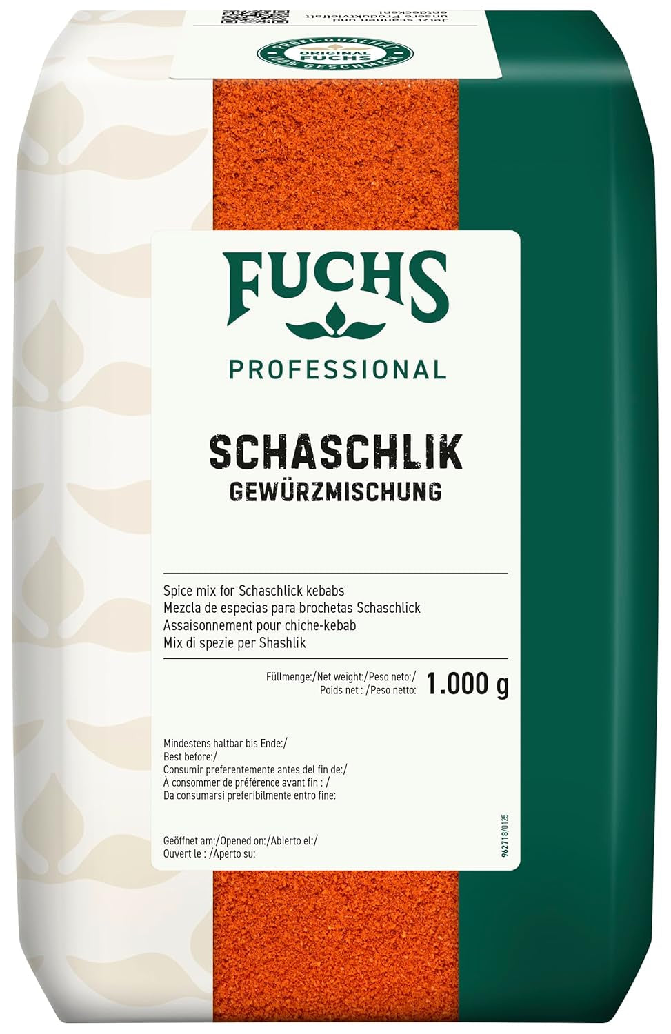 Fuchs Professional - Schaschlik Gewürzmischung | Zum Würzen/Marinieren von gebratenem ou gegrillten Fleisch | Qualité professionnelle pour grossistes | Sac recyclable de 1 kg