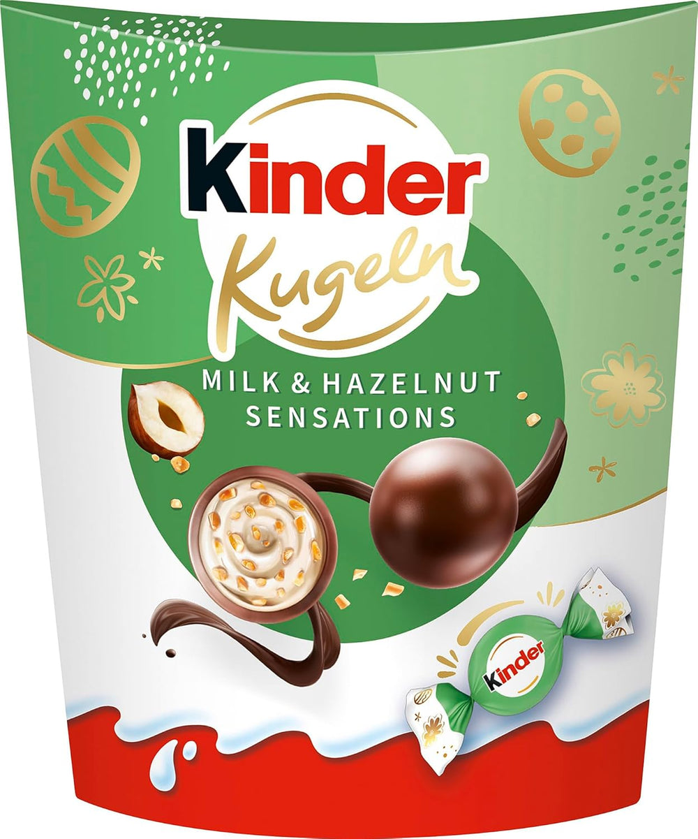 Kinder Milk & Hazelnut Sensations boules 90g - Boules de chocolat au lait fourrées au lait crémeux et morceaux de noisettes - Chocolat de Pâques, bonbons de Pâques - Cadeau et souvenir de Pâques