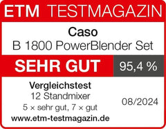 CASO B 1800 Powerblender-Set - Batteur sur socle, 28 000 U/Min, Glasbehälter 1,75 L, Inkl. Trinkflasche Und Zerkleiner, Mixer Testsieger Mit Sehr Gut, Edelstahl Naty Shop
