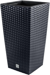 Pots/pots Prosperplast aspect rotin avec insert | 26,5 x 26,5 x 50 cm | anthracite | résistant aux intempéries et aux UV | en plastique robuste | pour intérieur et extérieur