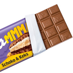Milka Mmax Chocolat et Biscuits – Chocolat au lait alpin fourré à la crème de lait et morceaux de biscuits croustillants – 300g