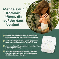 Couches pour bébé Naty BioEmbrace, taille 3 (4 à 9 kg) | Matières 100% végétales, douces pour la peau | Douceur respirante, testée dermatologiquement, excellente absorption | 100 pièces.