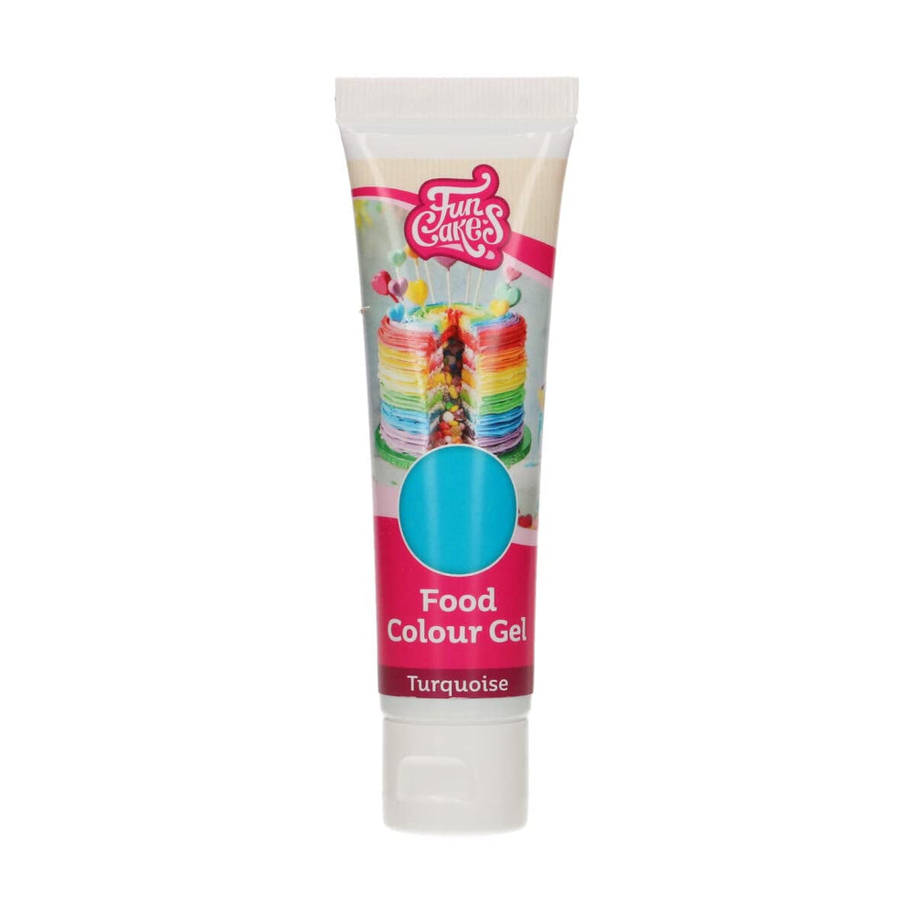 Colorant alimentaire Funcakes Gel Turquoise : Colorant alimentaire très concentré pour pâte, crème, fondant et pâte d'amande. Dosage facile. Une seule goutte pour créer des couleurs vibrantes. Halal. 30g.