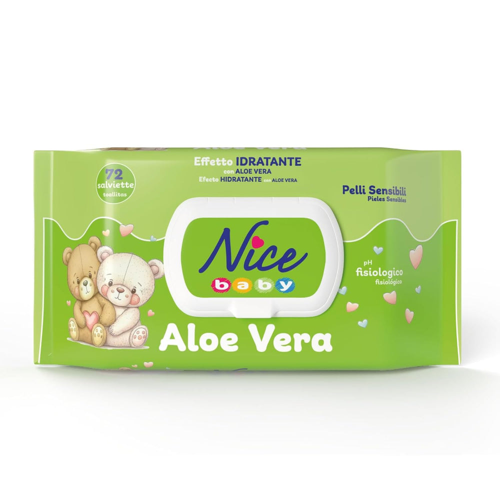 Lingettes nettoyantes pour enfants et bébés - à l'aloe vera et à l'huile d'argan - testées dermatologiquement - valeur pH physiologique - format maxi : paquet de 72 lingettes - Nice