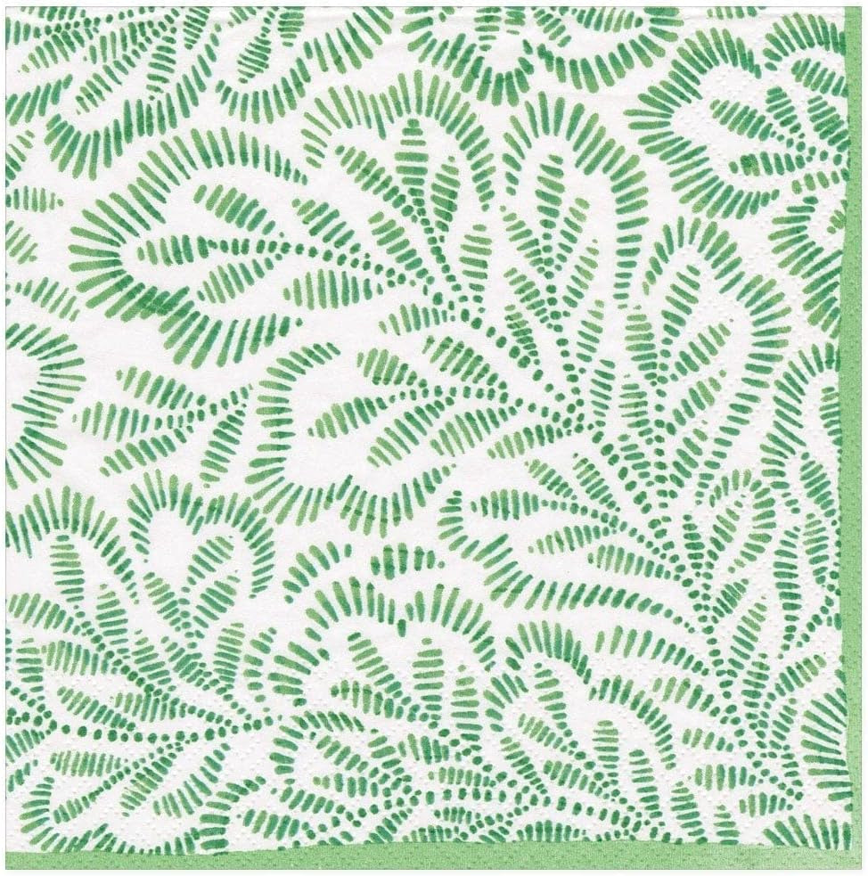 Serviettes en papier avec imprimé en bloc, motif feuilles, vert, 20 pièces par paquet