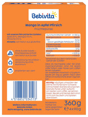 Sachets compressibles mangue, pomme et pêche - Paquet de 16 (paquet de 4, 4 x 90 g chacun), sans sucre ajouté, sans gluten, idéal pour les collations emballées et en déplacement