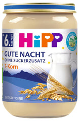HiPP Organic Good Night aux 7 céréales (6 x 190g), nourriture pour bébé à partir de 6 mois, sans sucre ajouté, très nourrissante, meilleure qualité bio