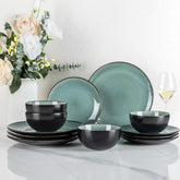 GBhome Service de table en porcelaine pour 4 personnes, 12 pièces, vernis réactif, fait à la main, passe au micro-ondes et au lave-vaisselle, ensemble de bols et d'assiettes, couleur essence GDW025WB-EU