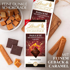 Lindt EXCELLENCE Pailleté Biscuits & Caramel - Chocolat fin avec tarte, 100 grammes Bonbons au chocolat Naty Shop