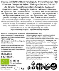 1 kg de prunes séchées bio sans noyaux, sans humidité, sans additifs, sans conservateurs, entièrement naturels Produits déshydratés Naty Shop
