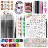 Ensemble de pinceaux et de décorations pour ongles, ensemble de pinceaux de décoration pour ongles, 15 pinceaux, 5 autocollants pour pinceaux, 5 stylos à pois, strass, paillettes ultra fines pour vernis à ongles