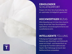 Oreiller Traumnacht à l'aloe vera avec housse confortable en microfibre douce et velours, 40X80 cm, certifié Oeko-Tex, produit selon la norme de qualité allemande Oreillers standard Naty Shop