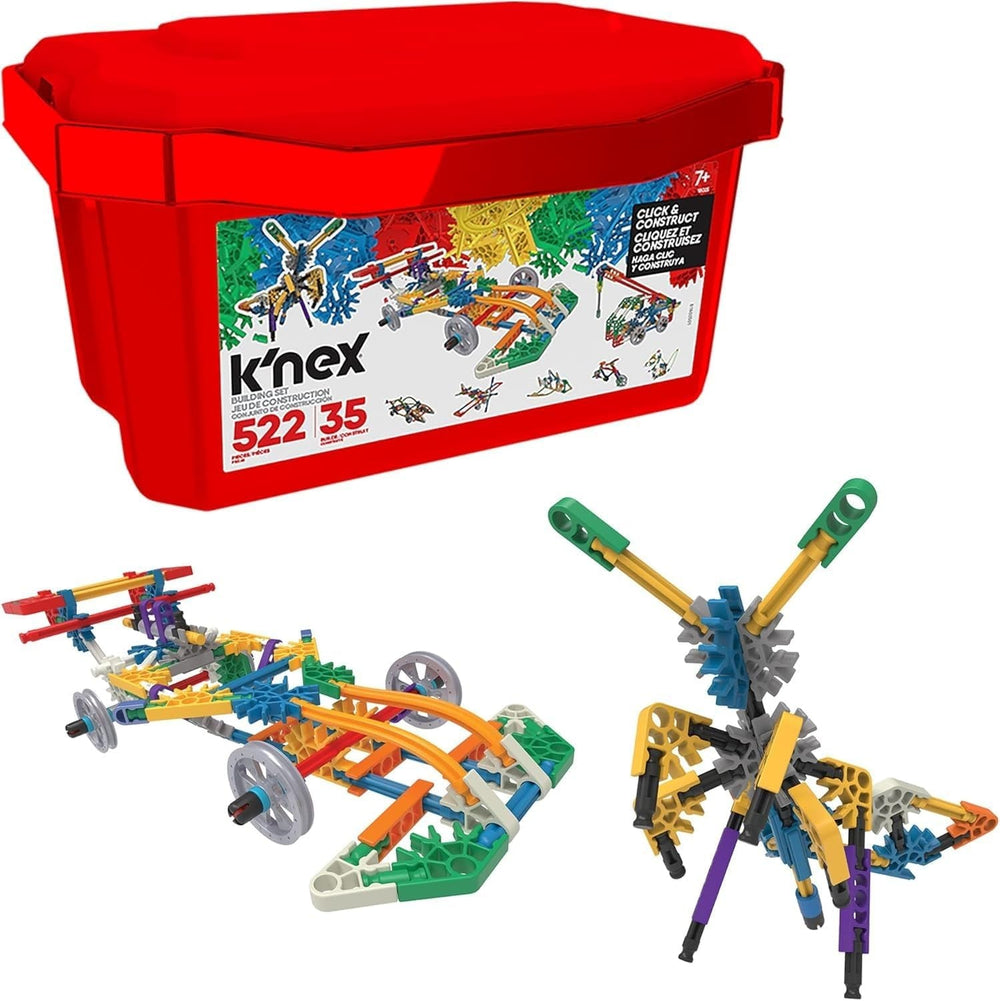 Basic Fun K'NEX Click and Construct Bauset mit Aufbewahrungsbox, Lehrreiches Spielzeug für Kinder, 522-teiliges STEM-Kit, Konstruktionsspielzeug ab 7 Jahren