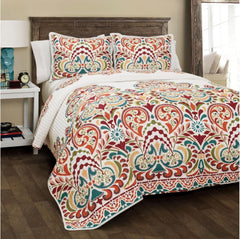 Lush Decor Couette Clara, coton, turquoise et mandarine, Full/Queen Couettes et quilts Naty Shop Turquoise et mandarine Full/Queen